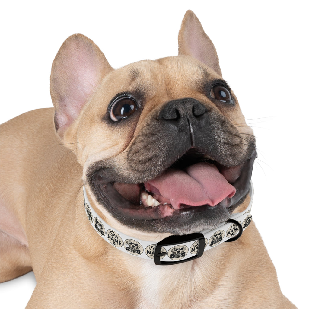 Personalized Dog Collar — "Say My Name" Pet ID Collar with Custom Name, Retro Paw Badge Design