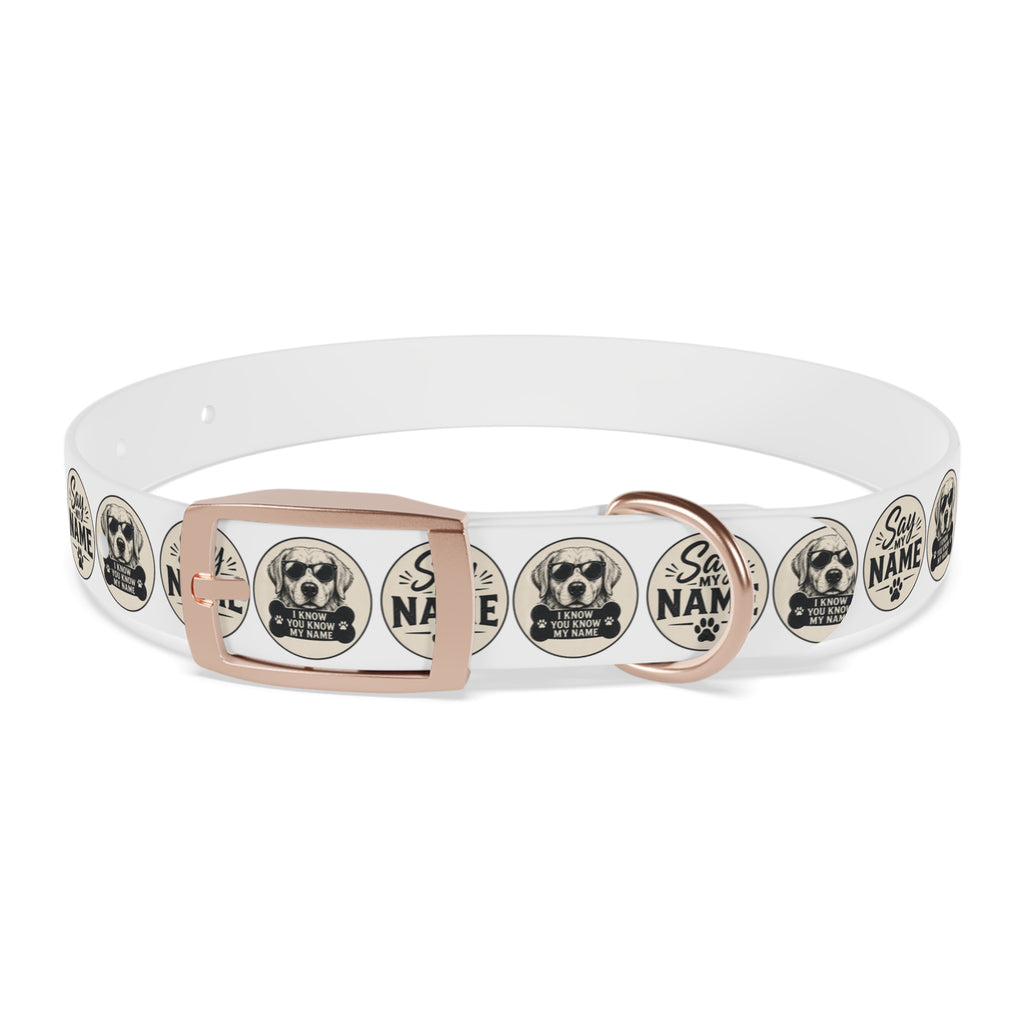 Personalized Dog Collar — "Say My Name" Pet ID Collar with Custom Name, Retro Paw Badge Design