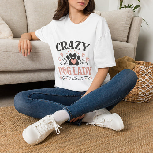 Crazy Dog Lady T-Shirt — Cute Paw Heart Graphic Tee for Dog Moms