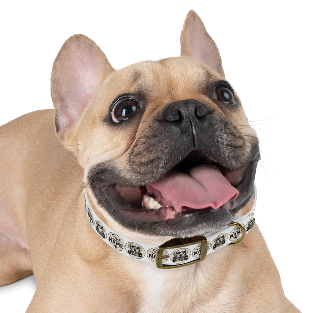 Personalized Dog Collar — "Say My Name" Pet ID Collar with Custom Name, Retro Paw Badge Design