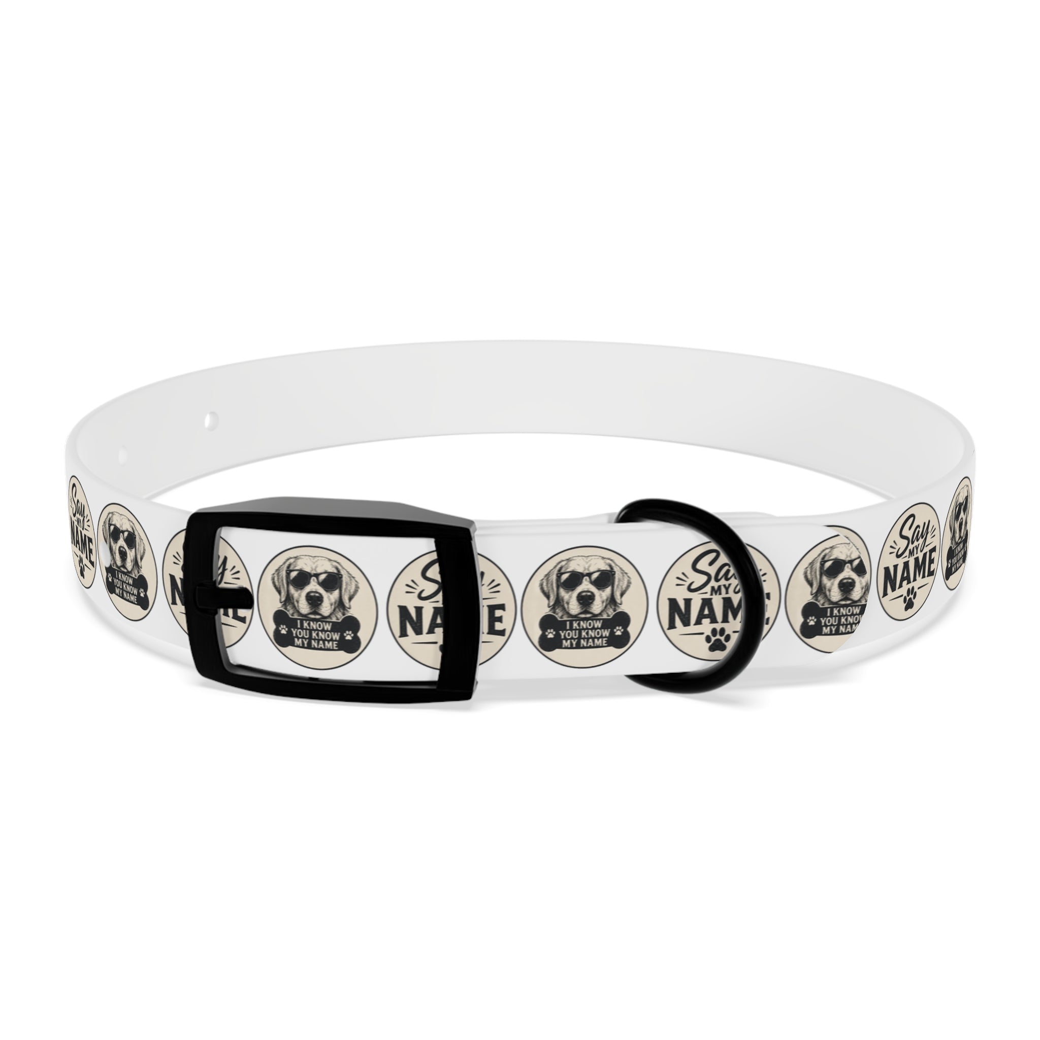Personalized Dog Collar — "Say My Name" Pet ID Collar with Custom Name, Retro Paw Badge Design