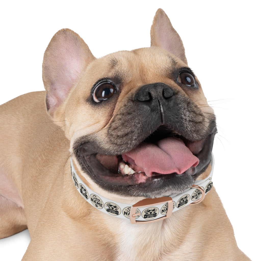 Personalized Dog Collar — "Say My Name" Pet ID Collar with Custom Name, Retro Paw Badge Design