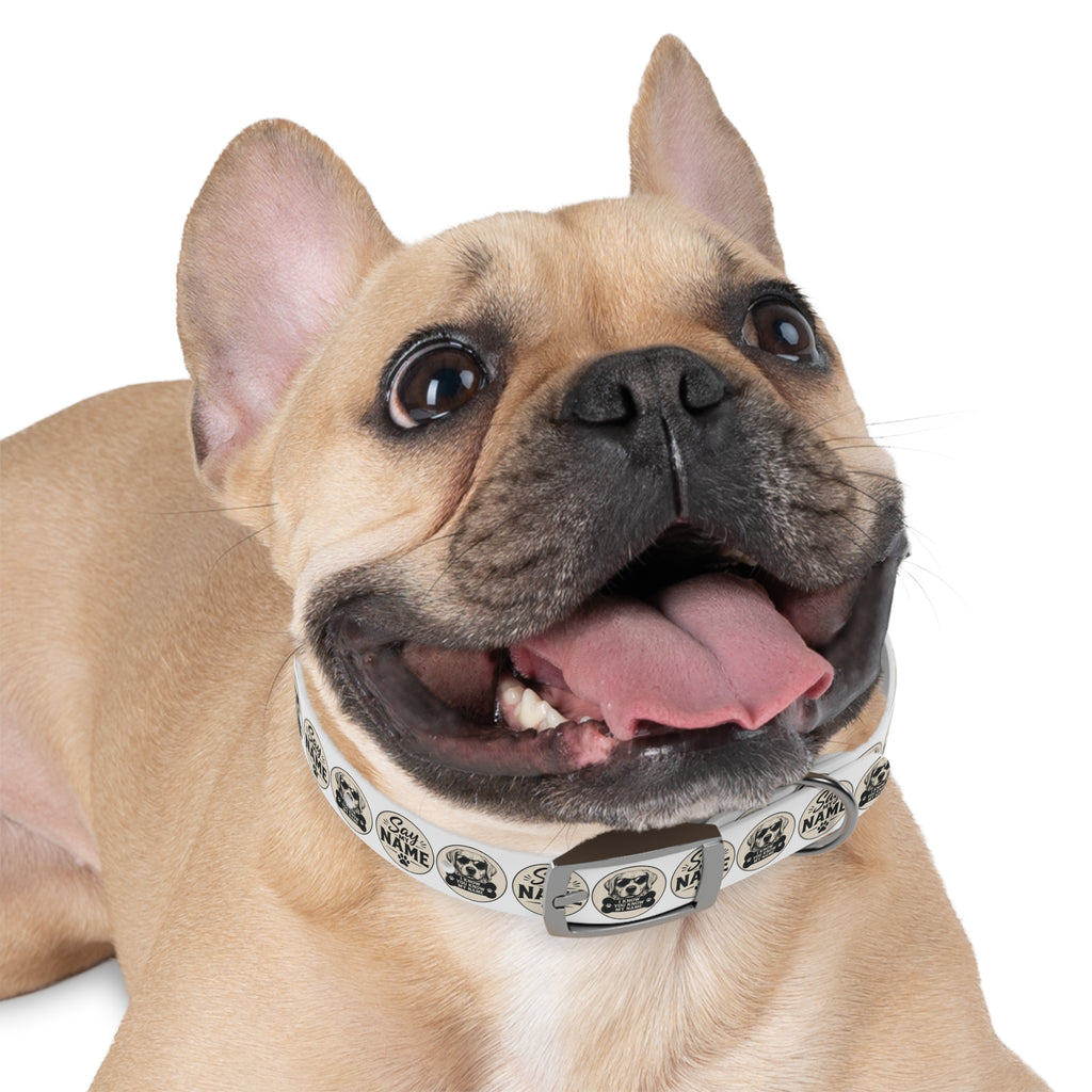 Personalized Dog Collar — "Say My Name" Pet ID Collar with Custom Name, Retro Paw Badge Design