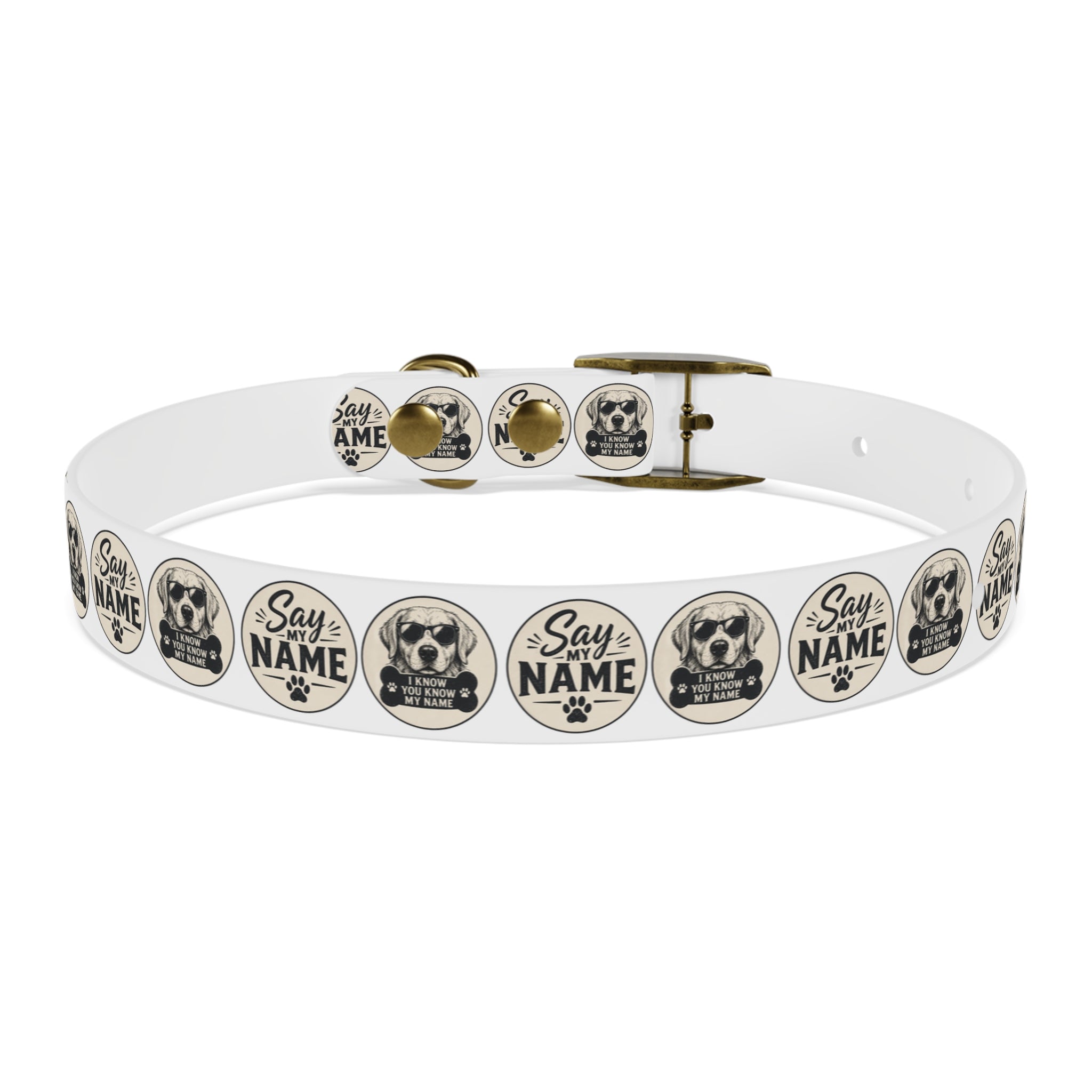 Personalized Dog Collar — "Say My Name" Pet ID Collar with Custom Name, Retro Paw Badge Design