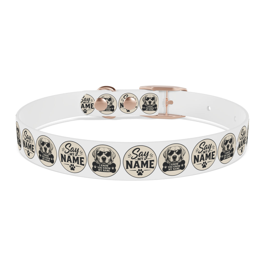 Personalized Dog Collar — "Say My Name" Pet ID Collar with Custom Name, Retro Paw Badge Design