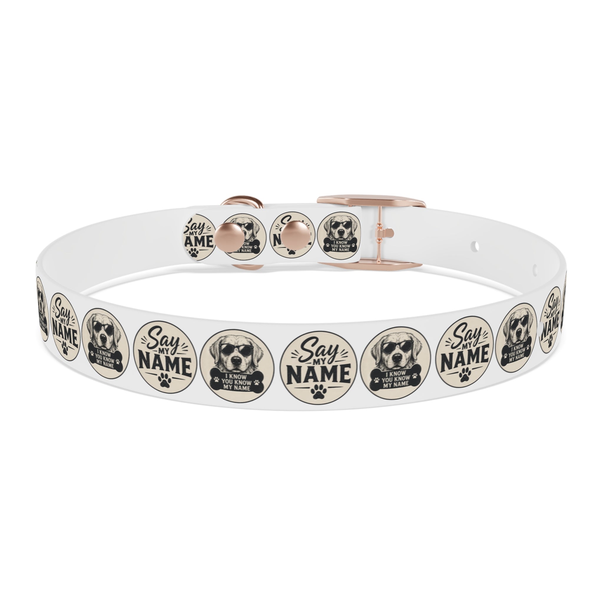 Personalized Dog Collar — "Say My Name" Pet ID Collar with Custom Name, Retro Paw Badge Design