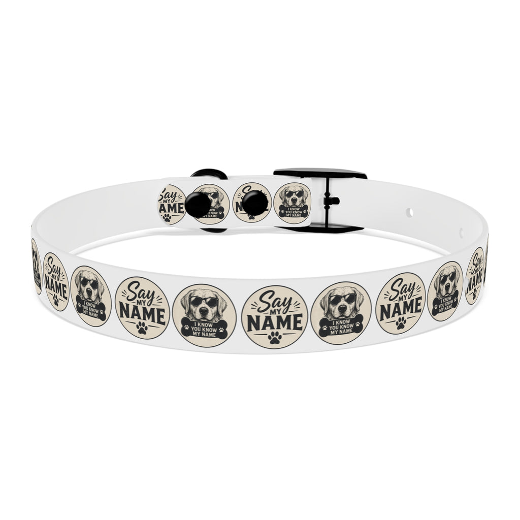 Personalized Dog Collar — "Say My Name" Pet ID Collar with Custom Name, Retro Paw Badge Design