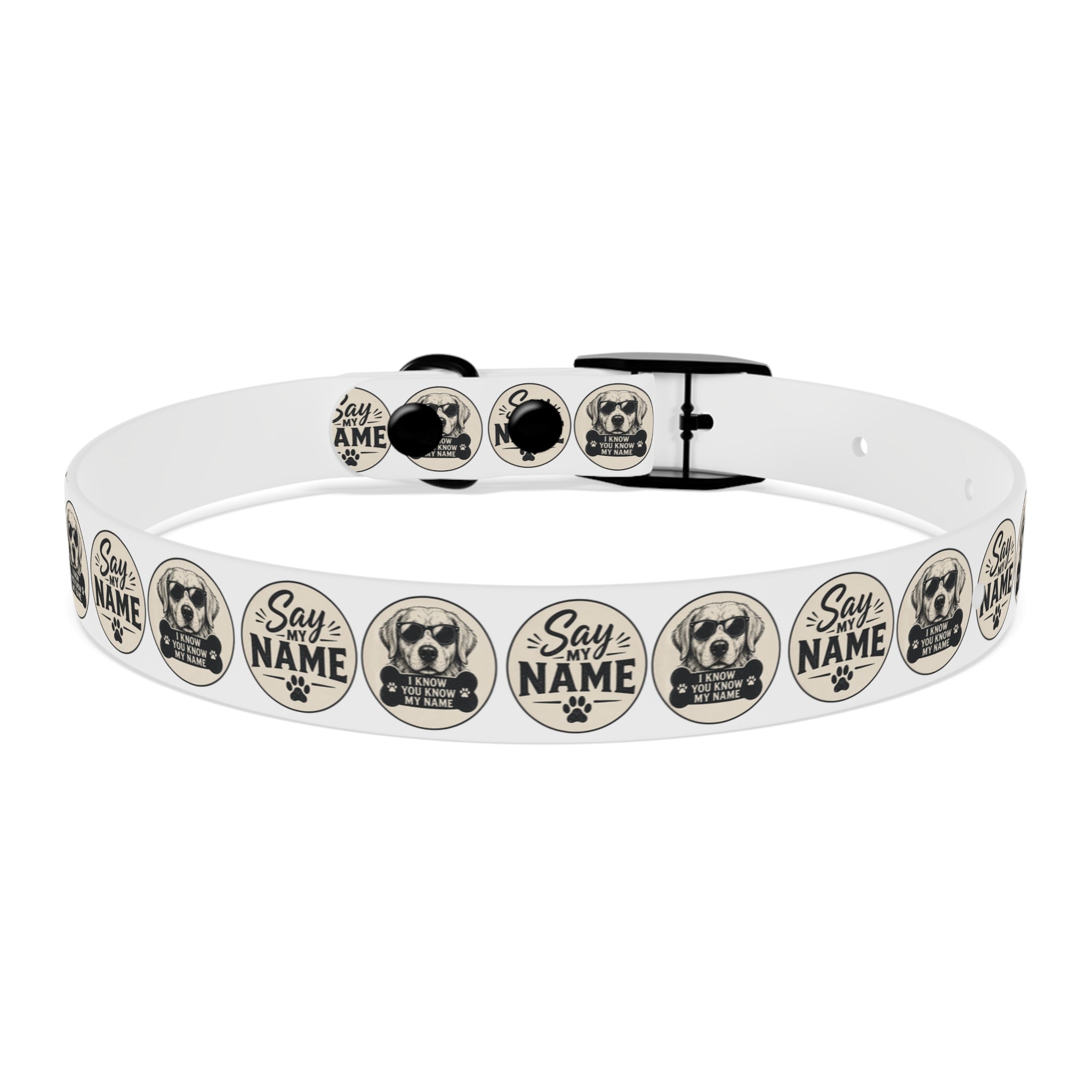 Personalized Dog Collar — "Say My Name" Pet ID Collar with Custom Name, Retro Paw Badge Design