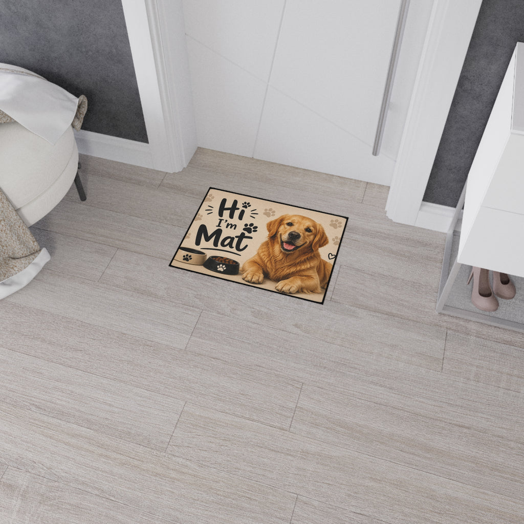 Dog Welcome Floor Mat — "Hi I'm Mat" Golden Retriever Door Mat