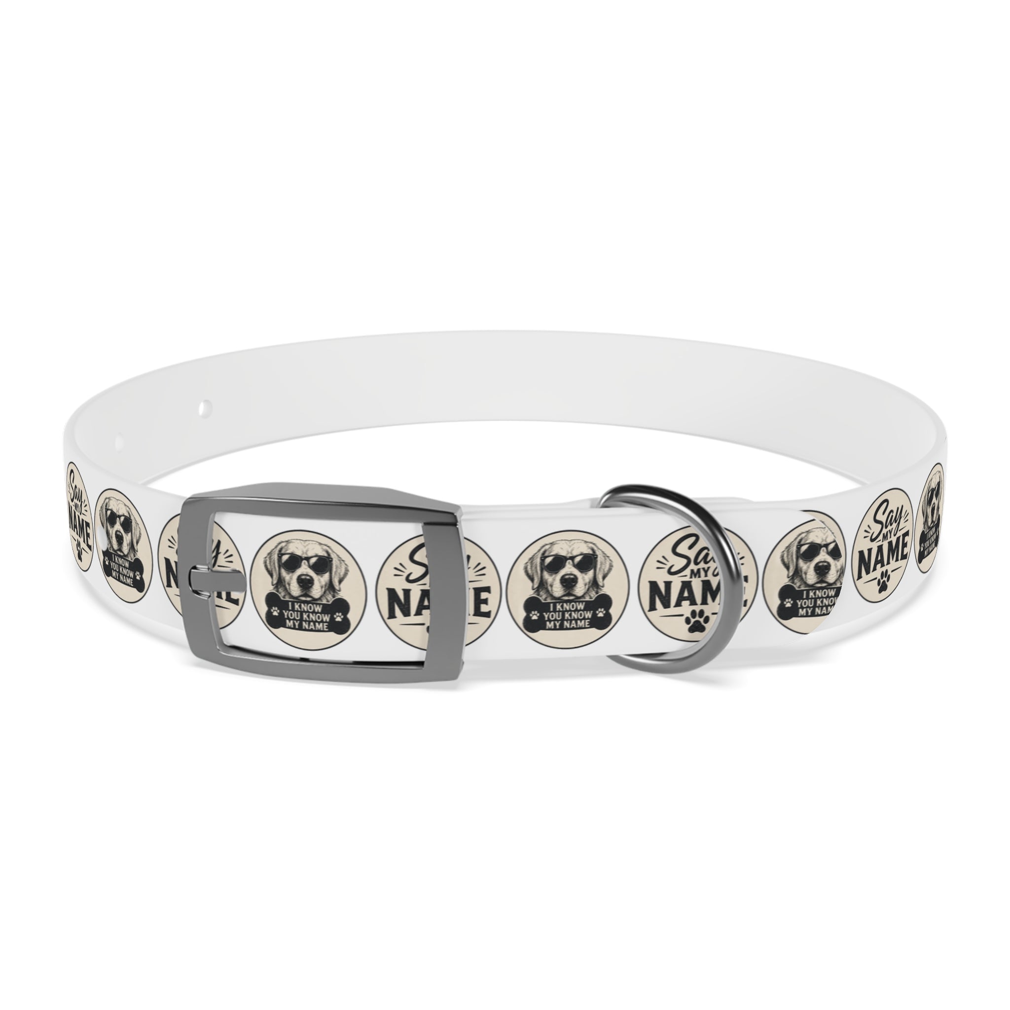 Personalized Dog Collar — "Say My Name" Pet ID Collar with Custom Name, Retro Paw Badge Design
