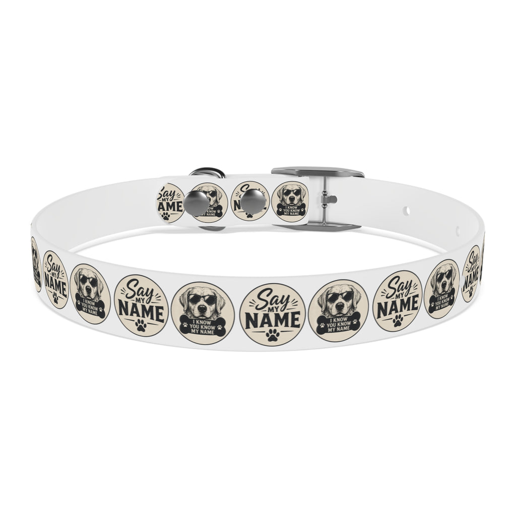 Personalized Dog Collar — "Say My Name" Pet ID Collar with Custom Name, Retro Paw Badge Design
