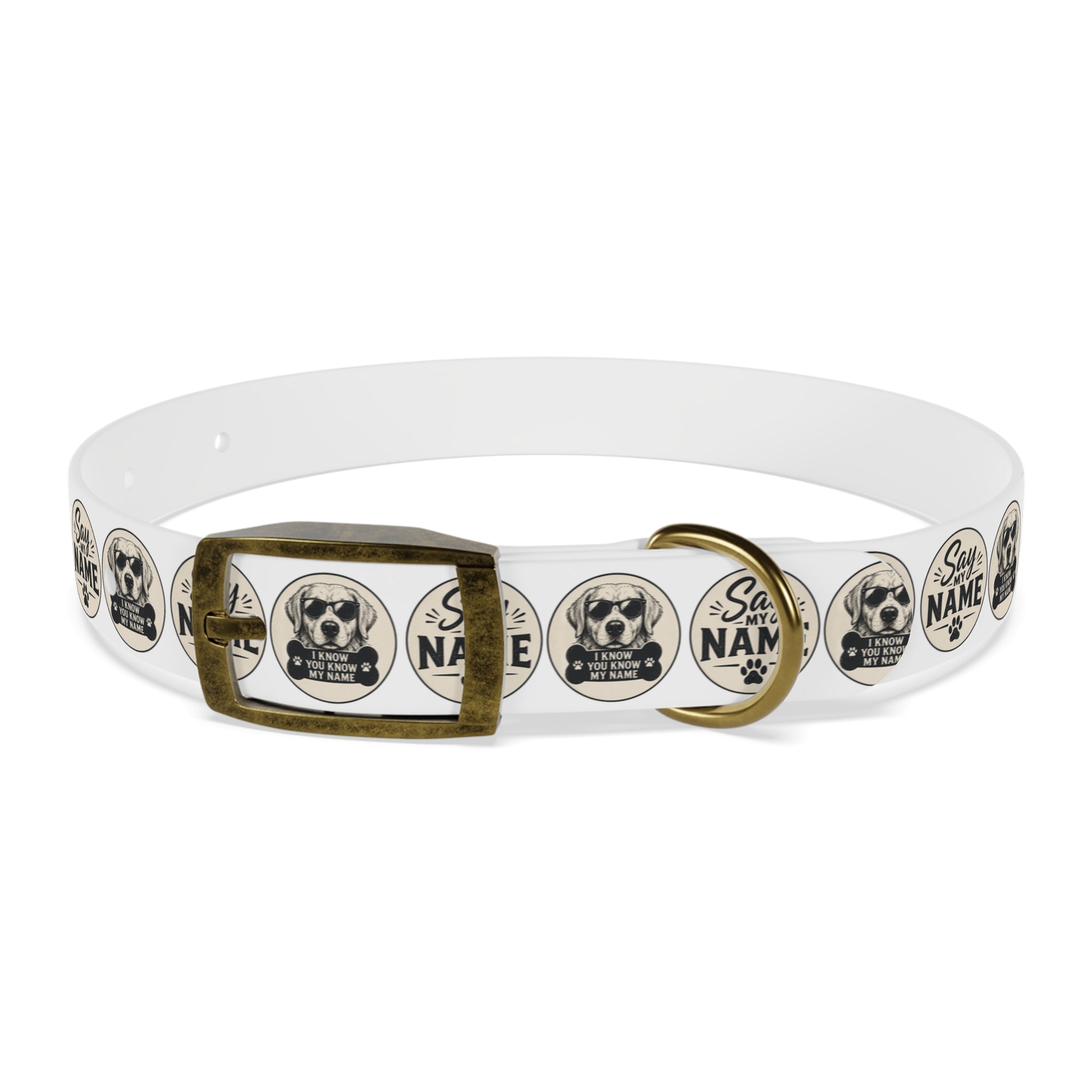 Personalized Dog Collar — "Say My Name" Pet ID Collar with Custom Name, Retro Paw Badge Design