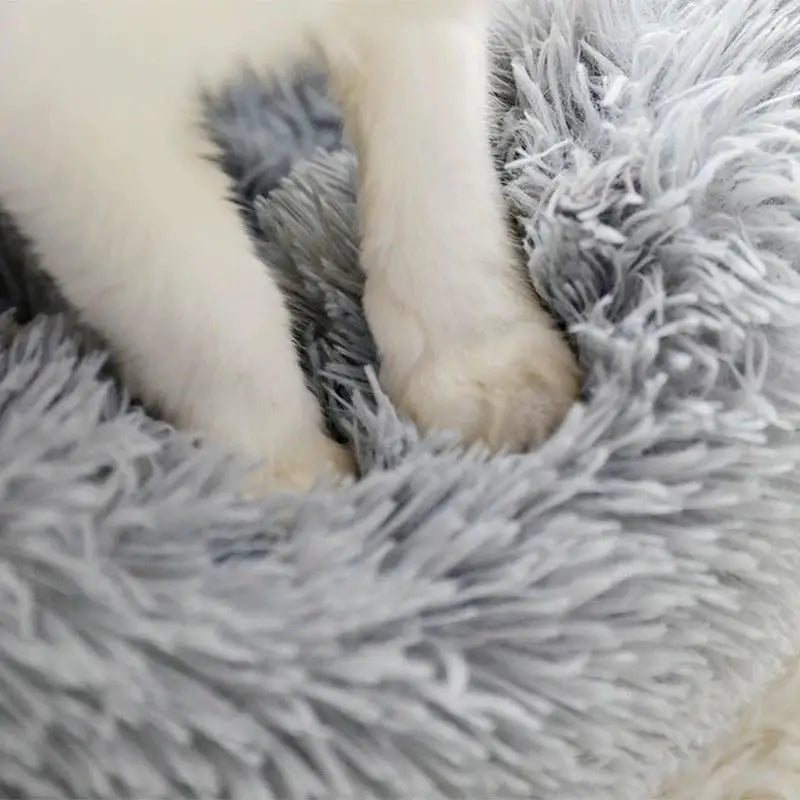 Calming Donut Dog Bed — Faux Fur Plush Self-Warming Cuddle Bed