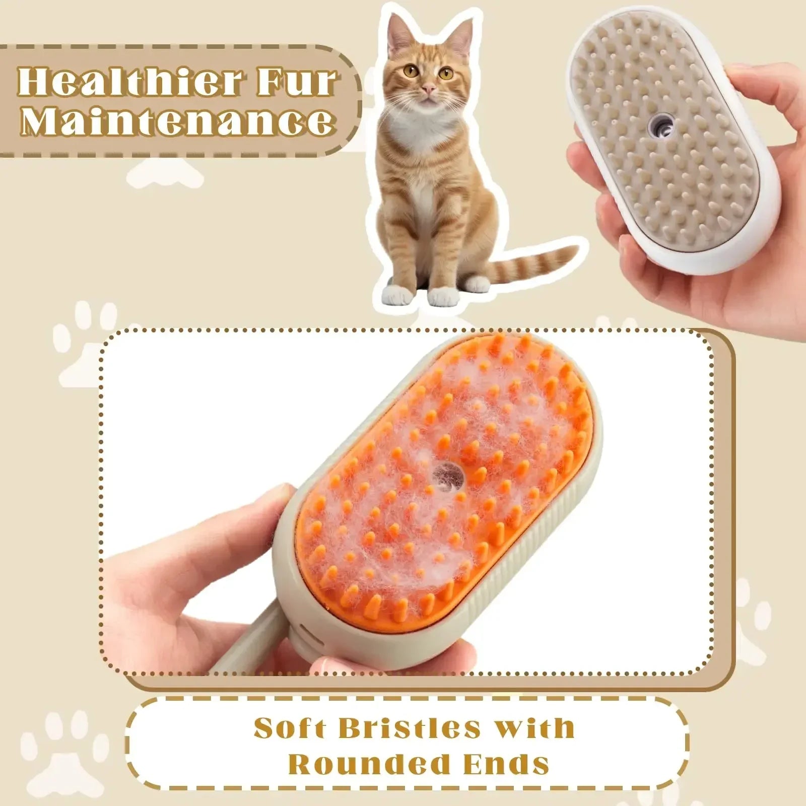 3-in-1 Pet Steam Spray Grooming Brush for Cats & Dogs USB Rechargeable Massage Hair Removal Comb