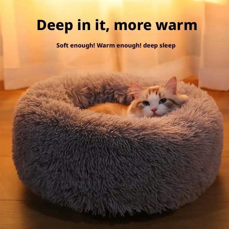 Calming Donut Dog Bed — Faux Fur Plush Self-Warming Cuddle Bed