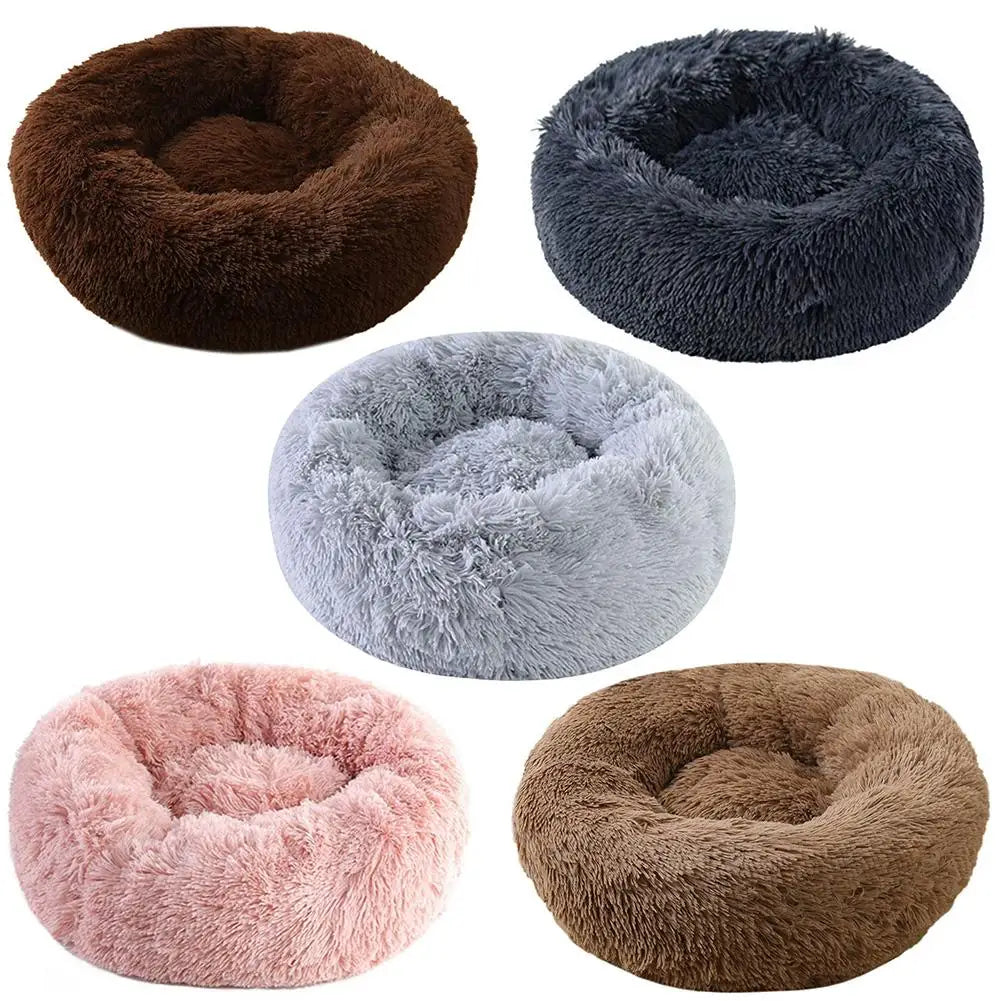 Calming Donut Dog Bed — Faux Fur Plush Self-Warming Cuddle Bed