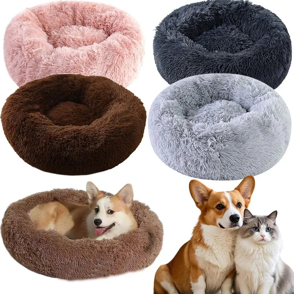 Calming Donut Dog Bed — Faux Fur Plush Self-Warming Cuddle Bed