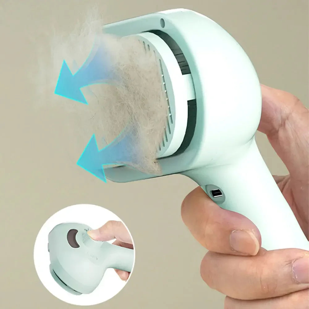 Rechargeable Steam-Spray Pet Grooming Comb — Foldable Dematting Brush & Hair Remover for Cats & Dogs