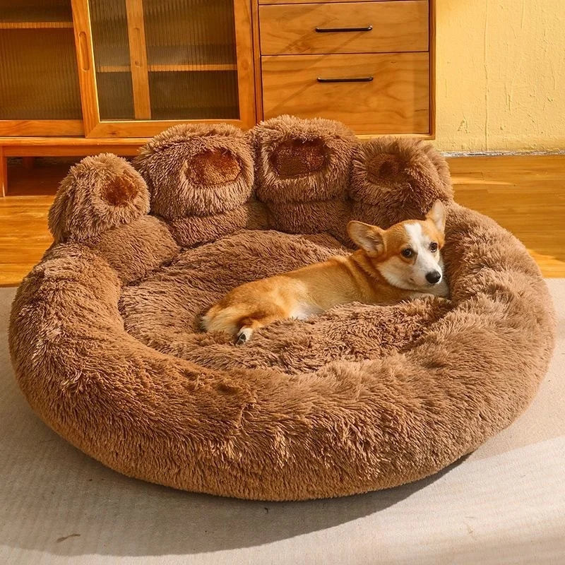 Bear Paw Calming Dog Bed — Plush Donut Cuddle Bed for Dogs