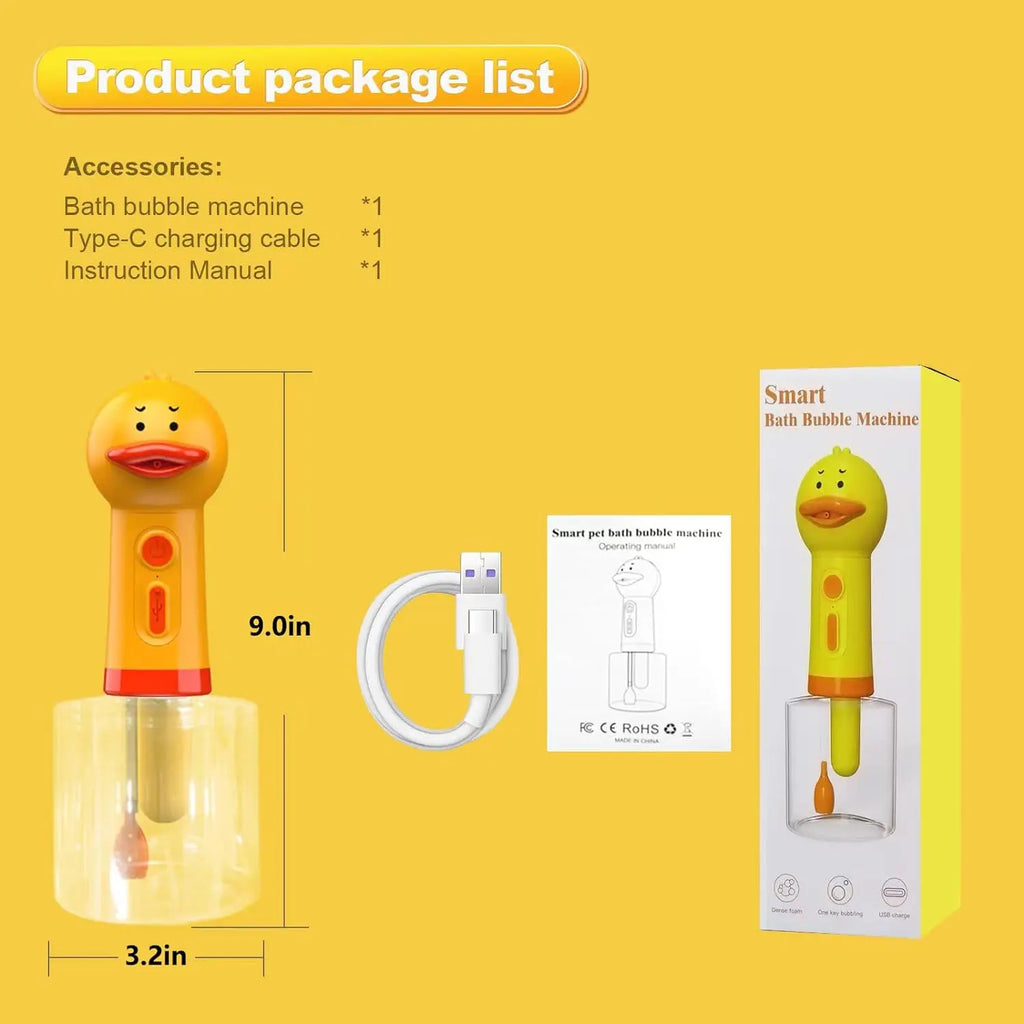 Cute Yellow Duck USB Rechargeable Foam Soap Dispenser for Pet Bathing – Automatic Pet Shampoo Foamer