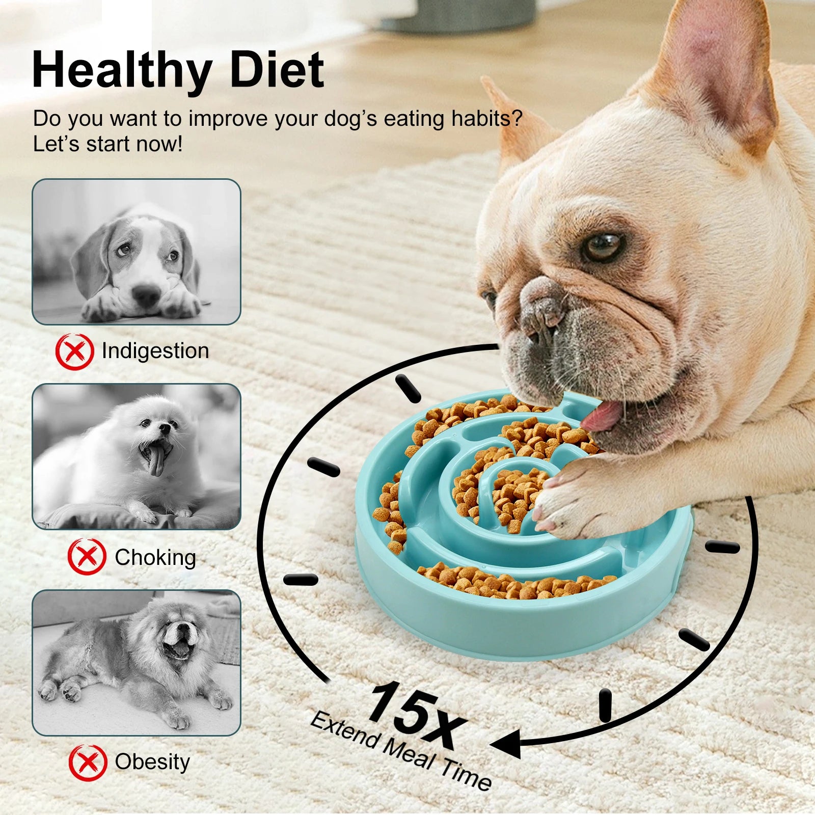 Slow Feeder Dog Bowl - Anti-Gulping Full Feeding Dish