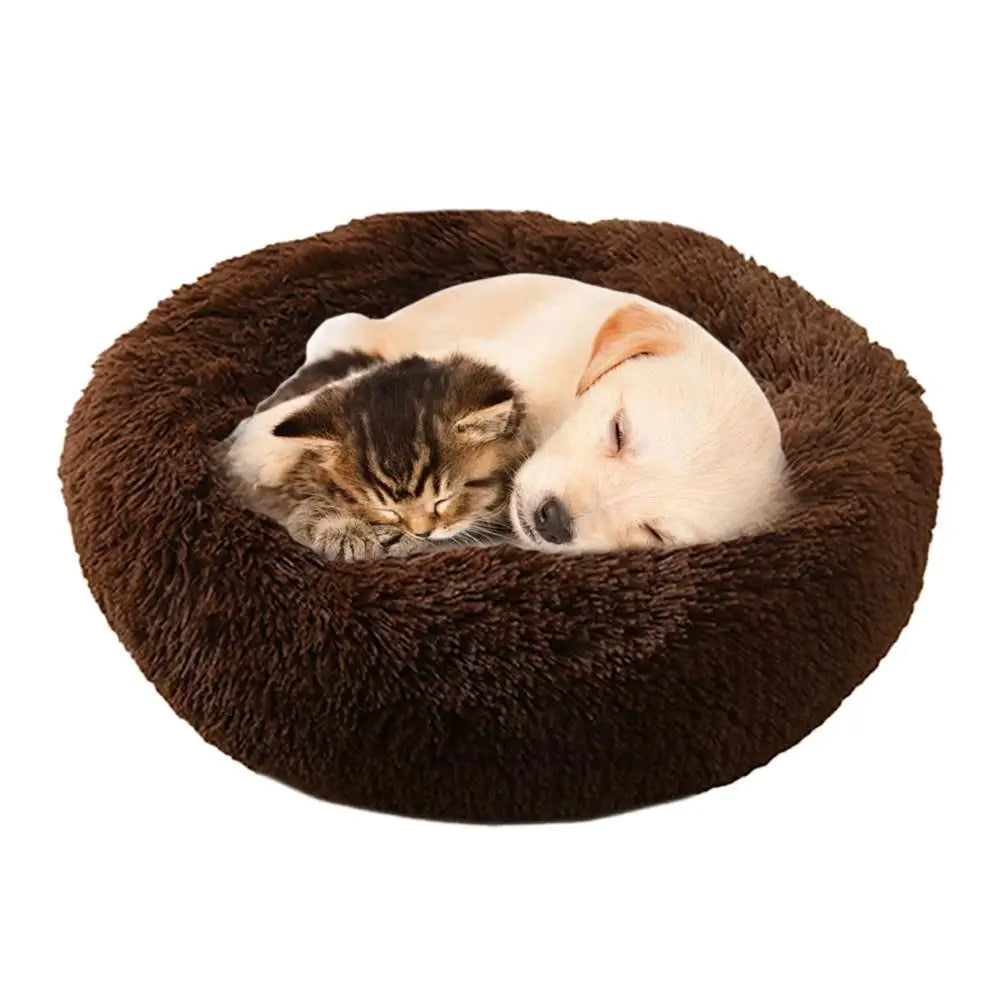 Calming Donut Dog Bed — Faux Fur Plush Self-Warming Cuddle Bed