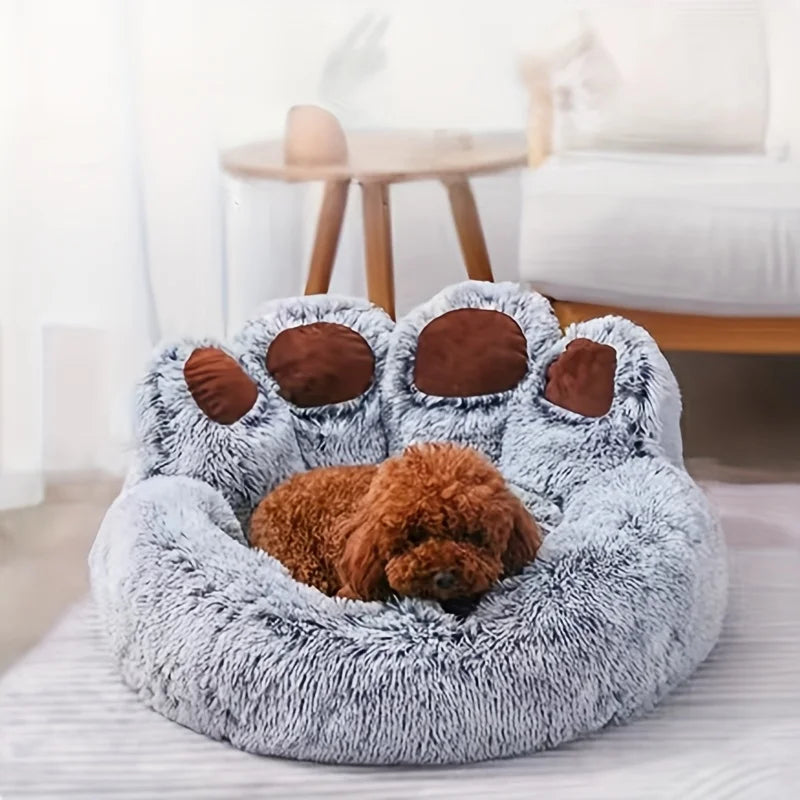 Bear Paw Calming Dog Bed — Plush Donut Cuddle Bed for Dogs