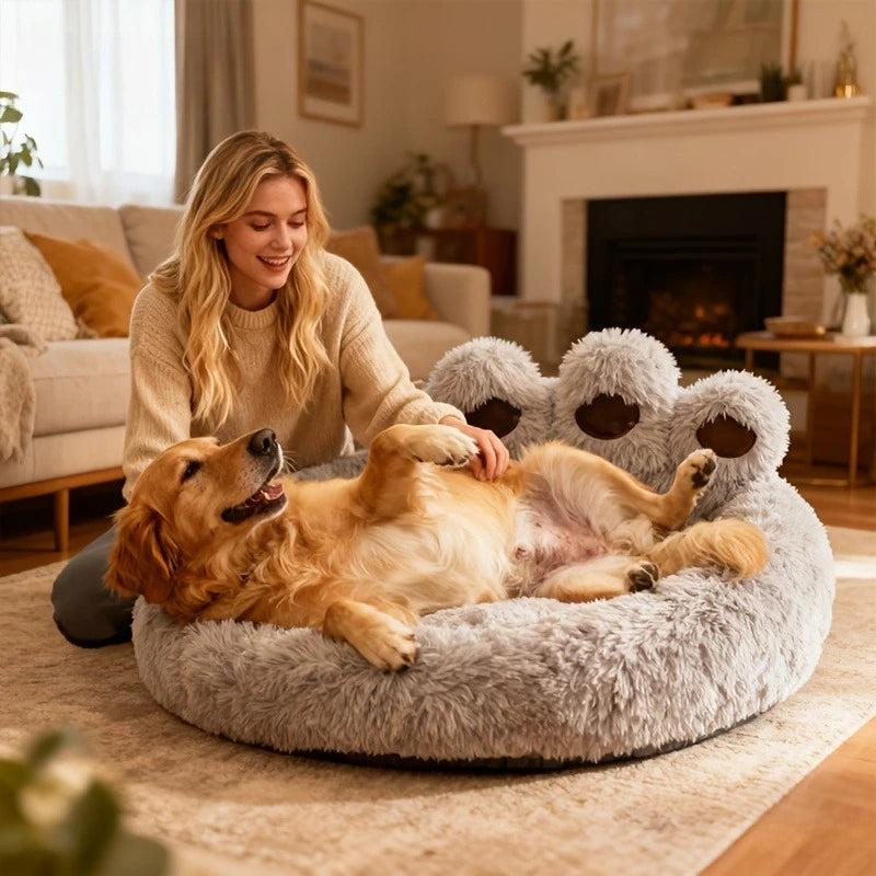 Bear Paw Calming Dog Bed — Plush Donut Cuddle Bed for Dogs