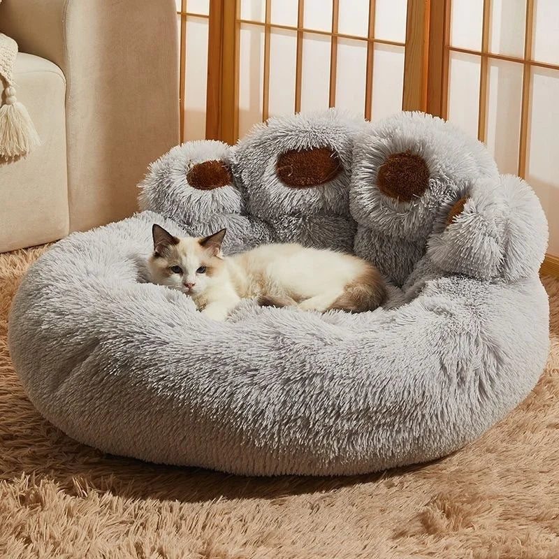 Bear Paw Calming Dog Bed — Plush Donut Cuddle Bed for Dogs