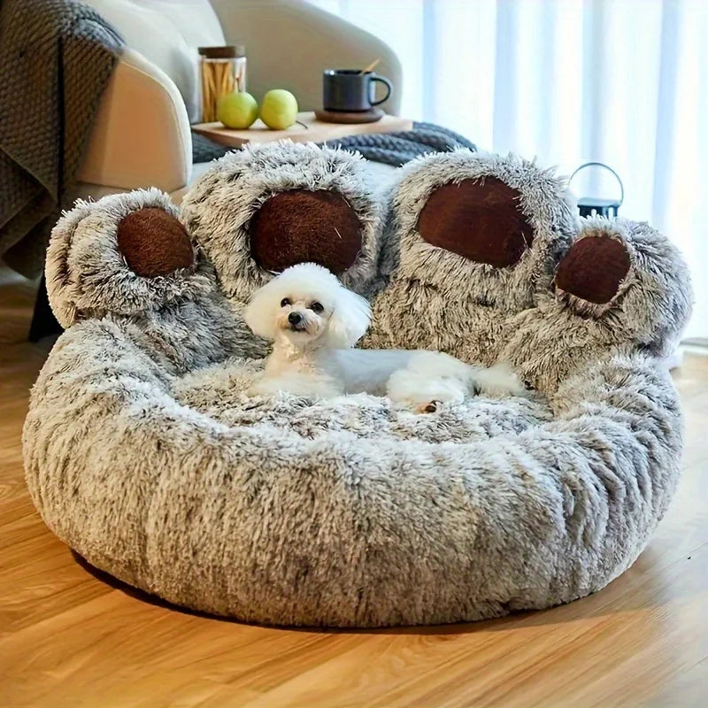 Bear Paw Calming Dog Bed — Plush Donut Cuddle Bed for Dogs