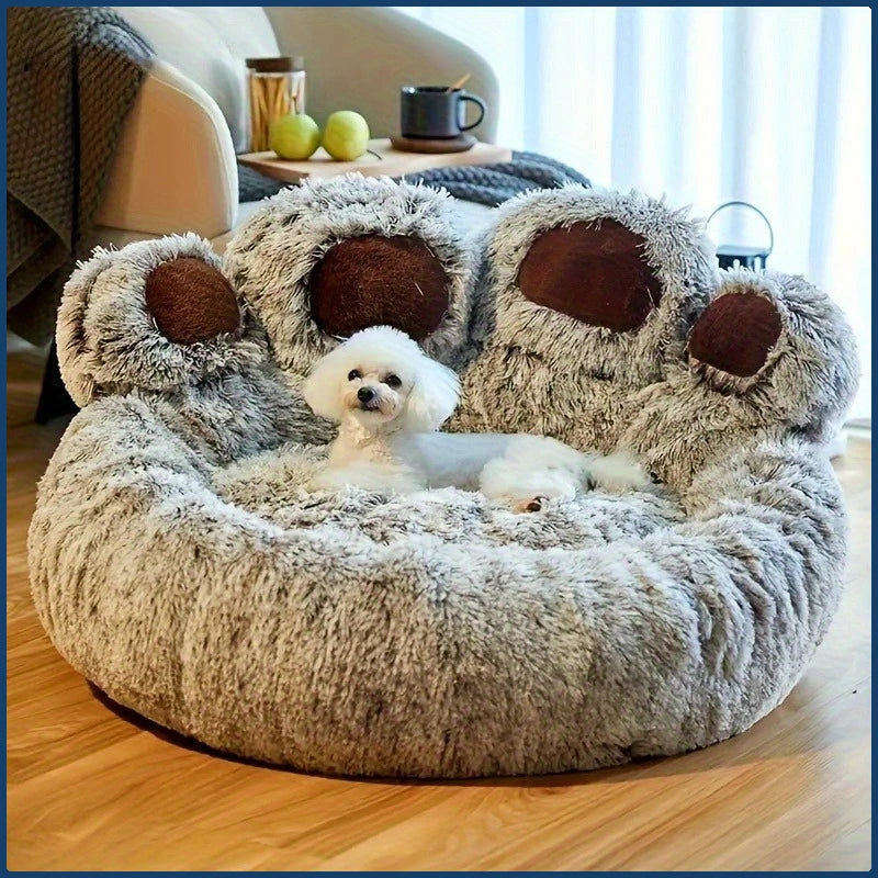 Bear Paw Calming Dog Bed — Plush Donut Cuddle Bed for Dogs