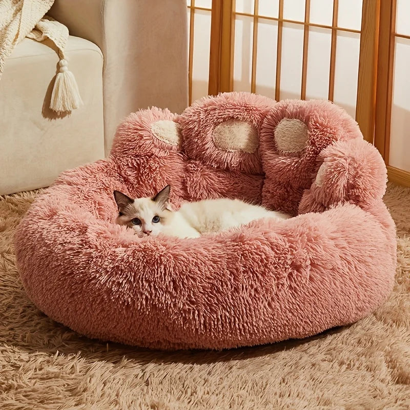 Bear Paw Calming Dog Bed — Plush Donut Cuddle Bed for Dogs