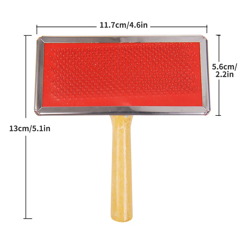 Pet Grooming Needle Comb with Wooden Handle – Stainless Steel Massage Brush for Dogs & Cats, Removes Loose Hair & Detangles
