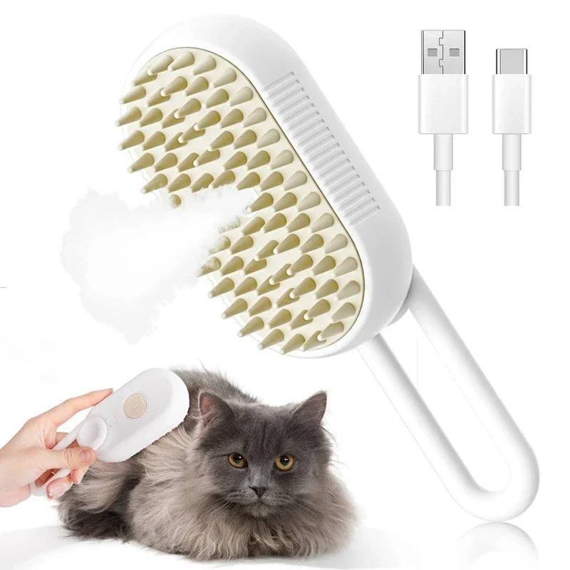 3-in-1 Pet Grooming Brush with Steam Spray - Electric Dog & Cat Hair Remover, Massage Detangler, USB Rechargeable